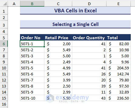 Single cell is selected