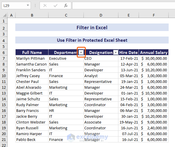 Excel allows clicking Filter button in protected sheet