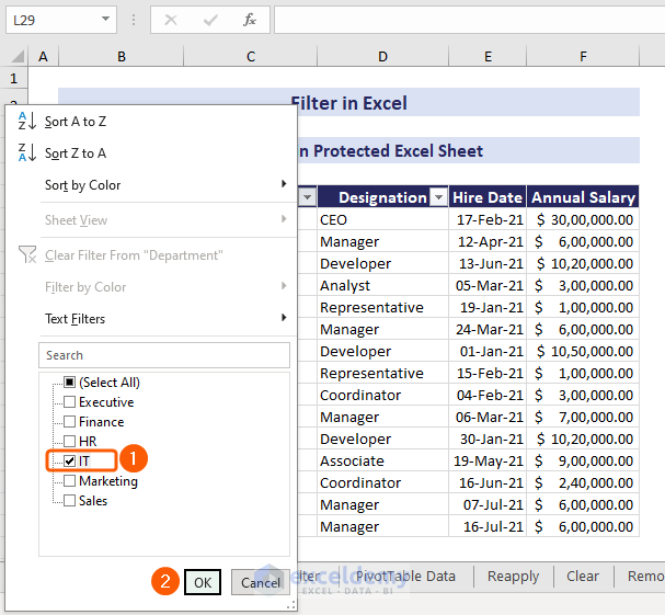 Filter by IT in protected Excel sheet