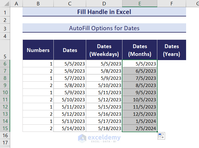 Autofilling months in dates