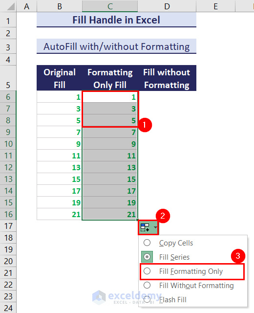 Fill formatting only option in autofill