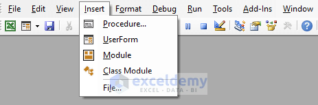 Insert tab options in Visual Basic Editor