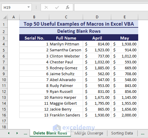 Blank rows in Excel are deleted using VBA macros