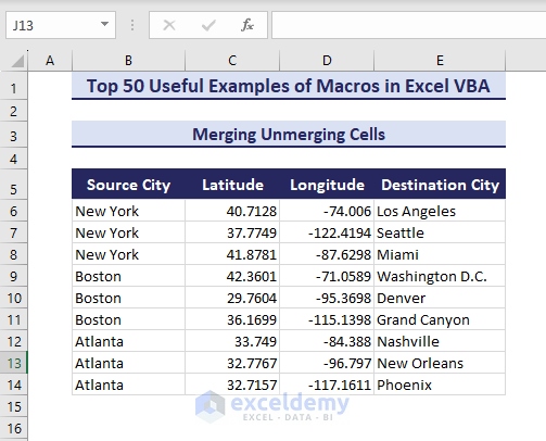 Merging or unmerging cells using VBA macros in Excel