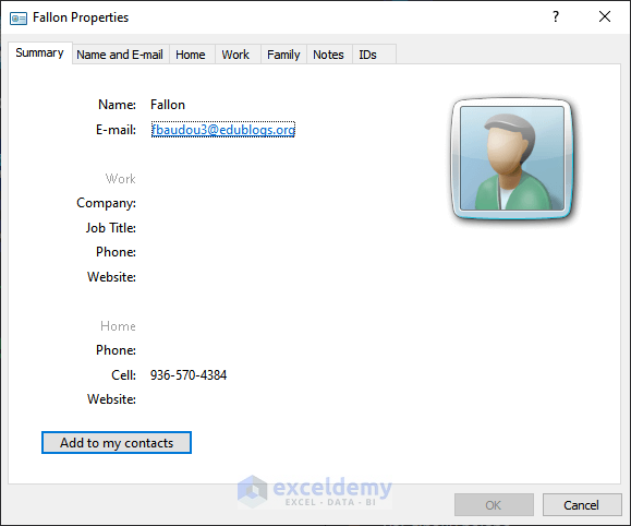Excel exported as vCard