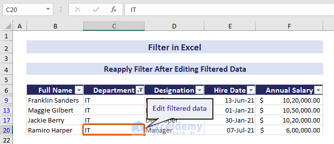 Edit filtered data