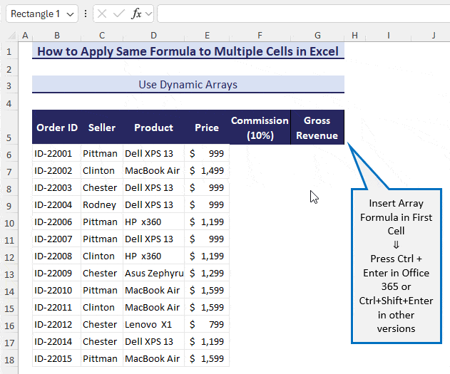 Using Dynamic Arrays to Apply Same Formula to Multiple Cells