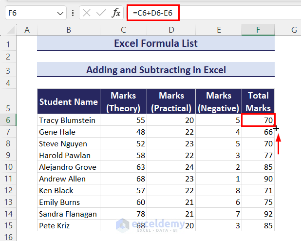 Using cell references as a formula to add and subtract in Excel