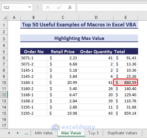 Max value highlighted using macros in Excel VBA