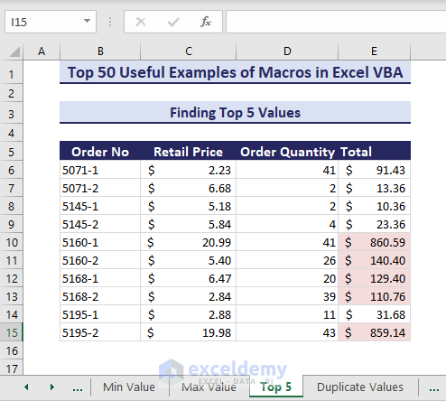 Highlighting top 5 values using macros in Excel VBA
