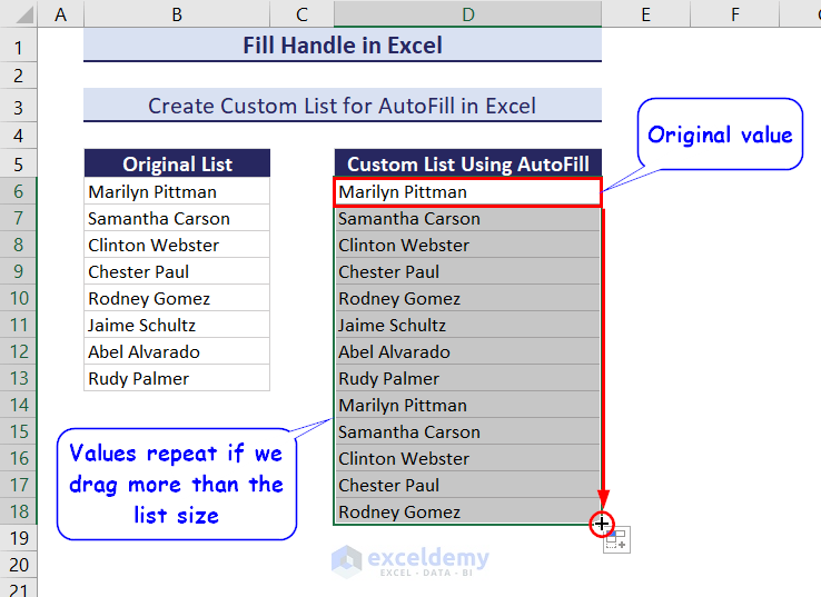 Custom list appearing using fill handle