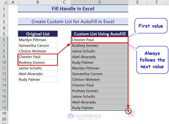 Custom list appearing from any initial value