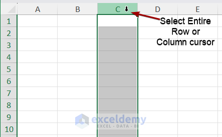 Select the Row or Column cursor