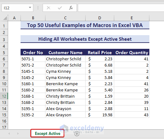 All worksheets except active sheet are hidden using macros in Excel