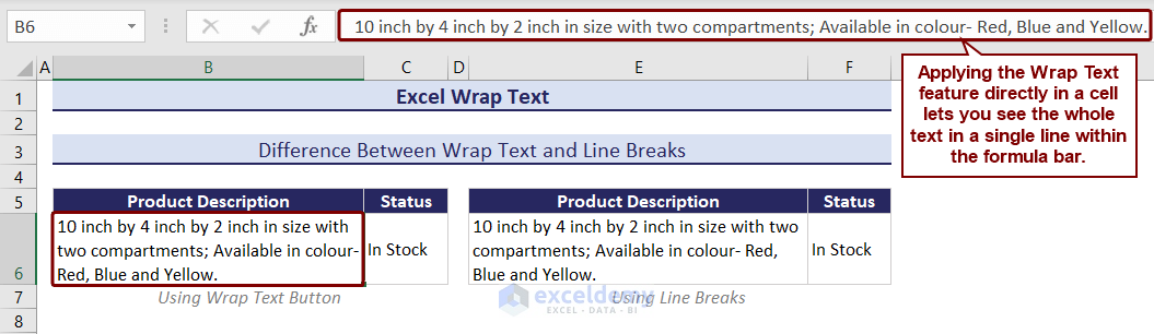 Characteristic of Wrap Text Option