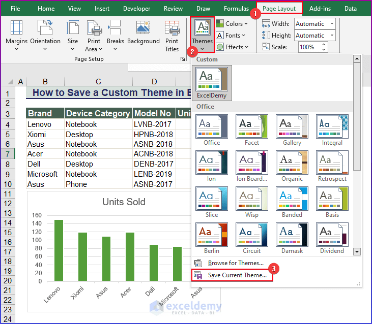 Click on the Save Current Theme option in Excel