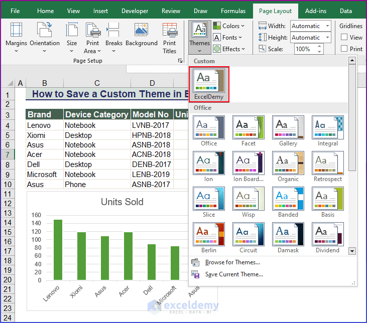 Showing custom Excel theme