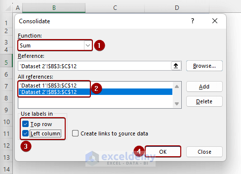 Adding references in Data Consolidate dialog box.