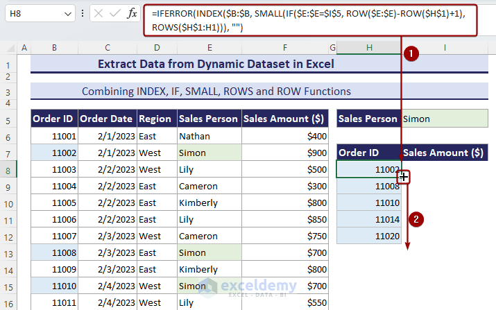 Using Excel formula to extract Order ID from dynamic worksheet.