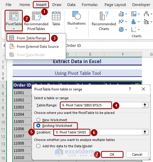 Selecting range and converting PivotTable.