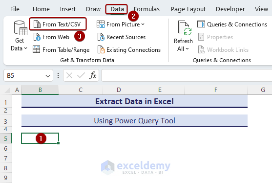 Selecting Power Query to extract data from text file.