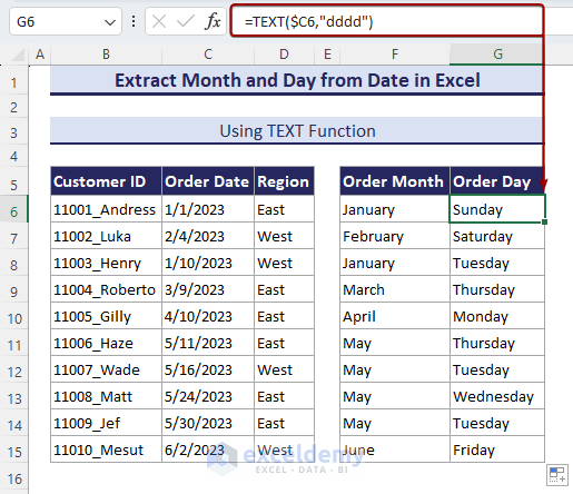 Using TEXT function to extract month from a date in Excel.