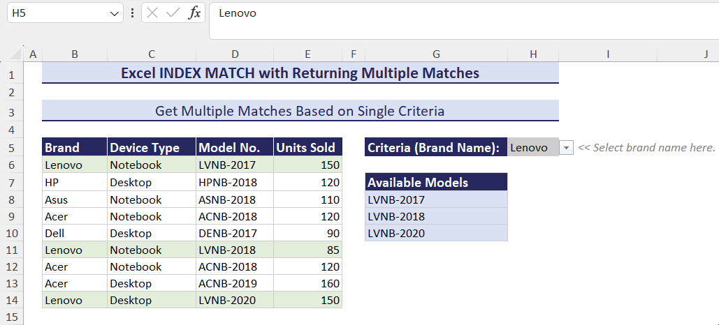 Returning multiple matches using the INDEX MATCH formula