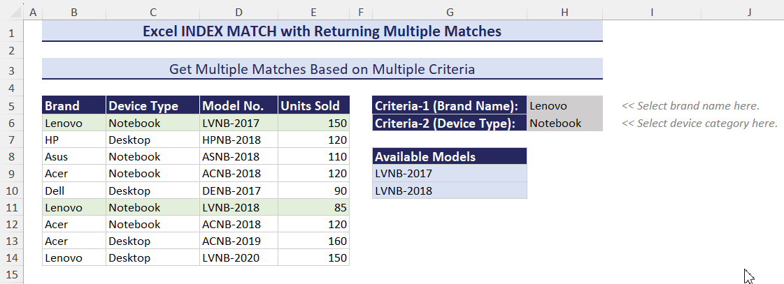 Return multiple matches with multiple criteria based on INDEX MATCH formula