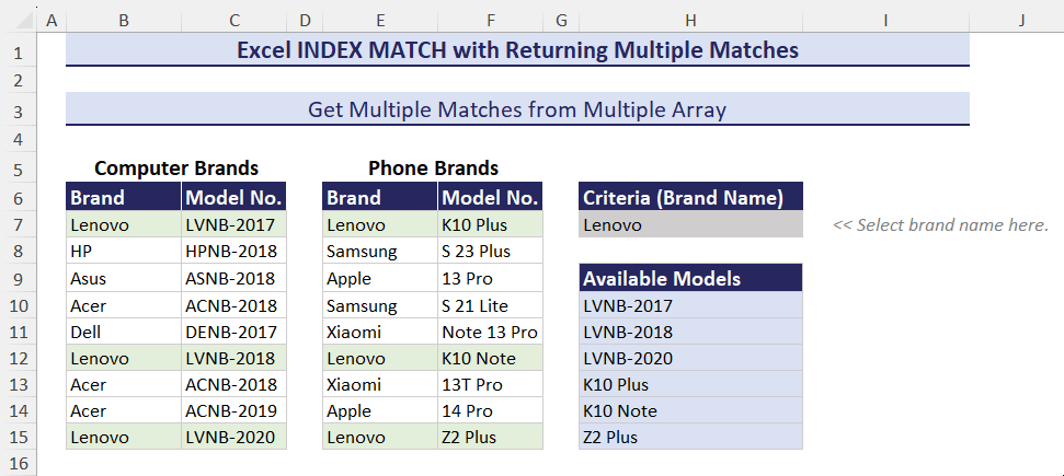 Get multiple matches from multiple arrays