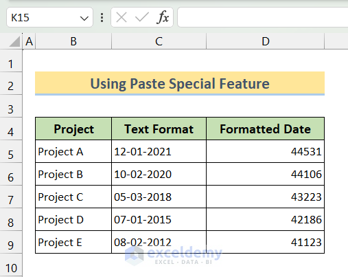 Output After Using Paste Special Tool