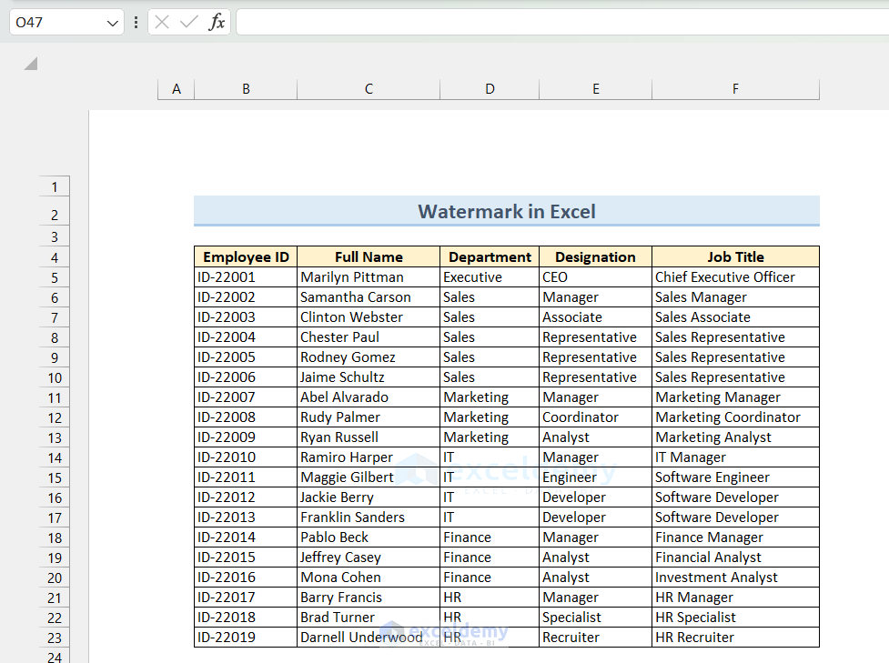 Overview of Watermark in Excel