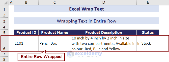 Showing entire row is wrapped