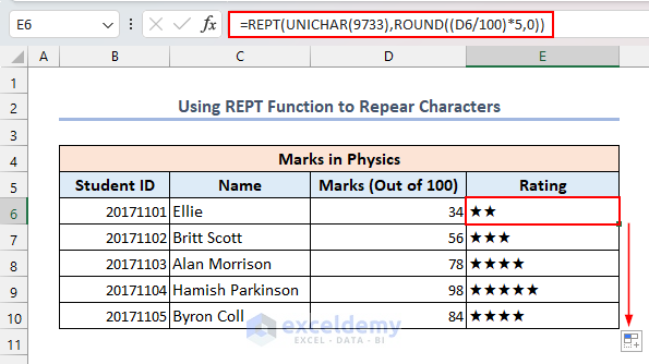 Using REPT Function to Repeat a Character in Excel