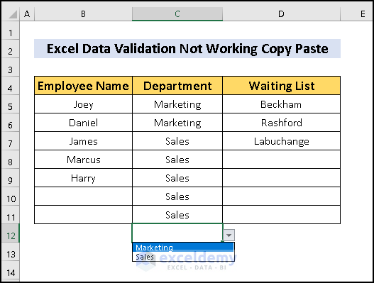 datavalidation with duplicates