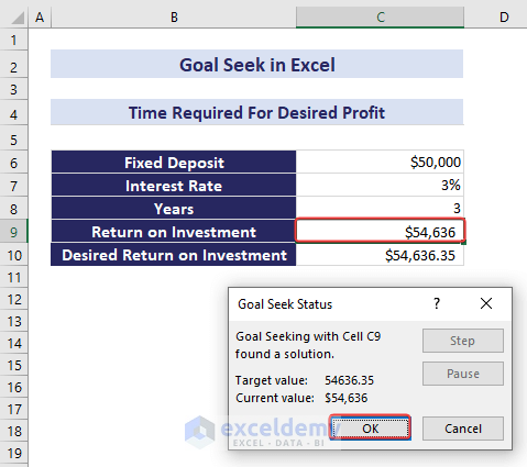 Output of Goal Seek Analysis For Required Time