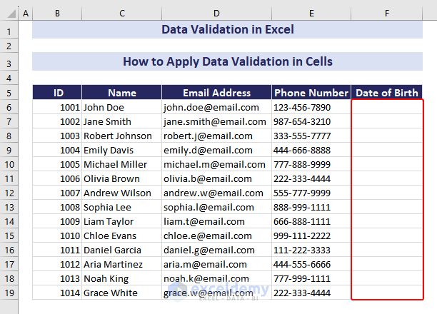  Dataset to Apply Data Validation
