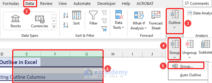 Applying Group Option to Create Outline of Columns