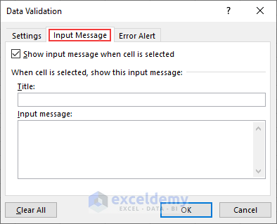 Input Message Box in Data Validation