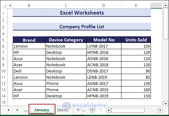 Activate the January sheet