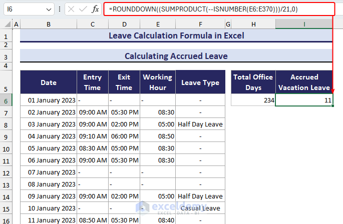 Calculating accrued vacation leave in Excel