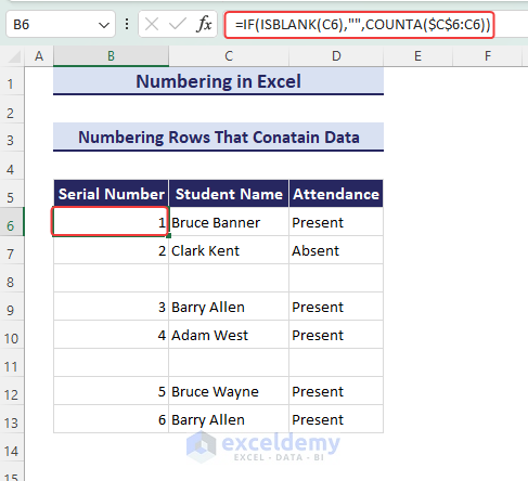 13-Inserting formulas to add numbering with blank rows