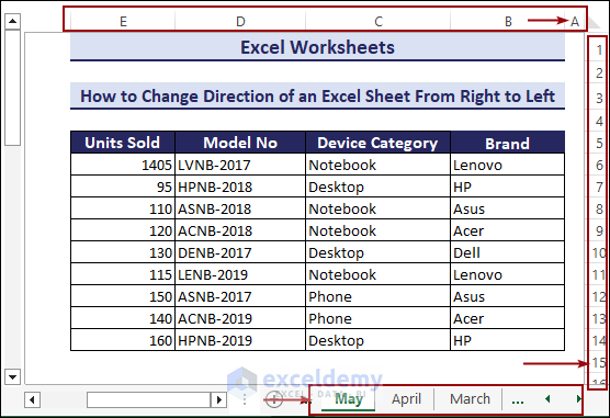 Excel sheet direction from right to left