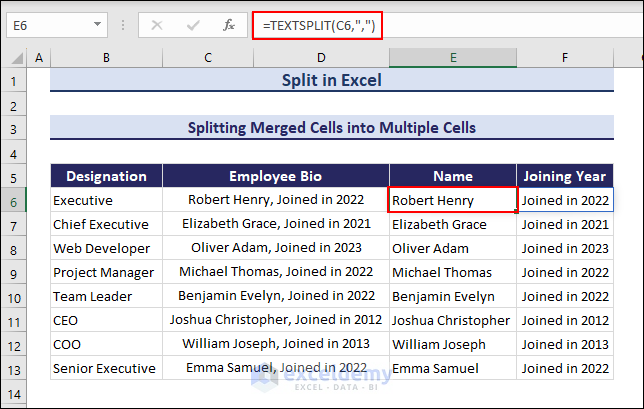 Splitting merged cells