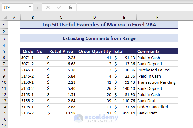 extracting comments using macros in Excel VBA