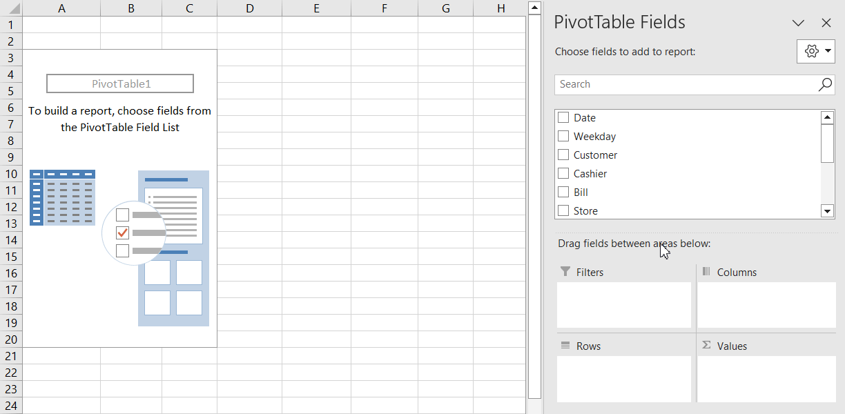 dragging fields for two dimensional pivot tables
