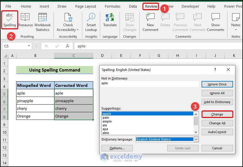 Proofing in Excel