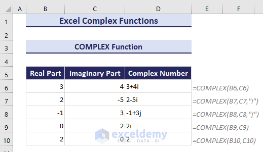 2-Using Excel COMPLEX function