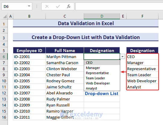 Drop Dwon from Data Validation