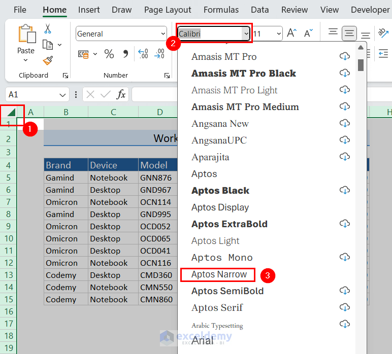 Changing Font for entire worksheet in Excel