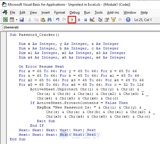 24-Inserting VBA code to break password
